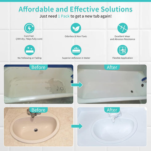 35oz, Countertop 50-55sq.ft Tub and Tile Refinishing Kit Low Odor Paint, Shower Sink Paint for Bathroom Kitchen