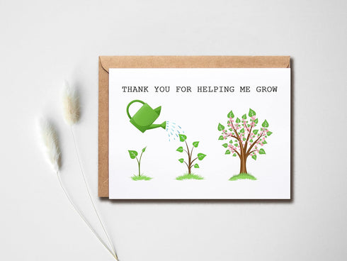 KrysDesigns Thank You For Helping Me Grow Card - Appreciation Card For Teacher Mom Or Dad - End Of The Year Teacher