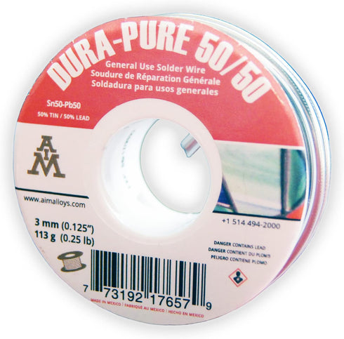 AIM Dura-Pure 50/50 0.125inch Solid Solder Wire for General Purpose Repairs, 113g / 4oz