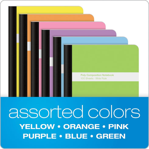 Oxford Poly Composition Notebooks, 6 Pack, Assorted Pastel Covers, 100 Sheets, Wide Ruled Paper, 9-3/4 x 7-1/2 Inches