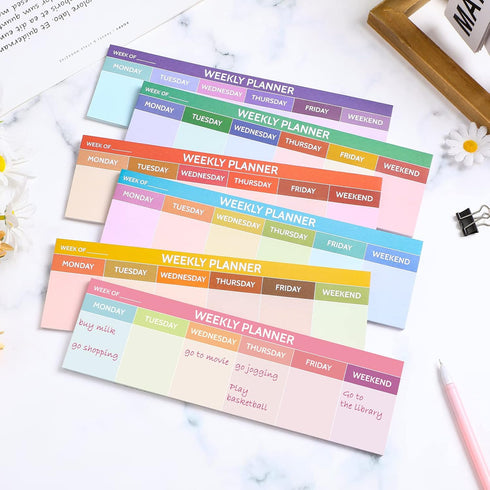 Geyee 300 Sheets Weekly Calendar Pad, 2.8 x 9.5 Inch Horizontal Weekly Planner Sticky Notes for Studying Office