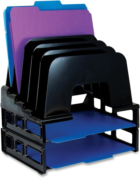 Officemate Incline Sorter - 2 Trays, 5-Compartments, Plastic, Black, 9.12w x 13.5d x 14h (22112)