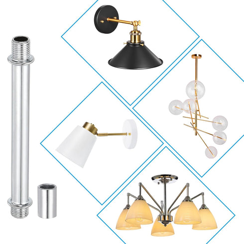 PATIKIL 4Set M10 60mm(2.36") Straight Pipe Lamp Stems Rod Kit, Carbon Steel Long Double End Thread Rod with Coupling