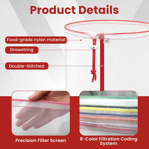 8 Pack 5 Enhanced Filter Bags Gallon All Mesh Reusable Nylon Mesh Bags with Pressing Screen Storage Pouch