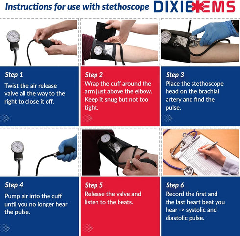 Dixie Ems Deluxe Aneroid Sphygmomanometer Blood Pressure Set with Adult Cuff, Carrying Case and Calibration Tool