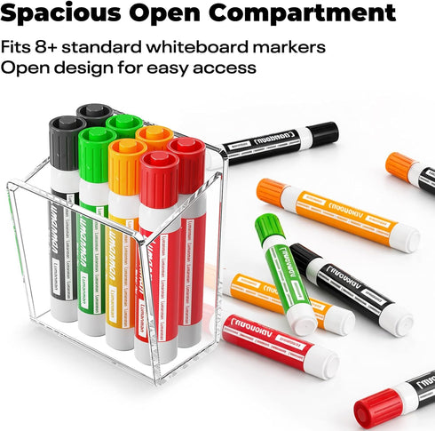 8+ Acrylic Whiteboard Marker Holder, Magnetic or Adhesive Mount Marker Organizer for Fridge, Classroom and Office