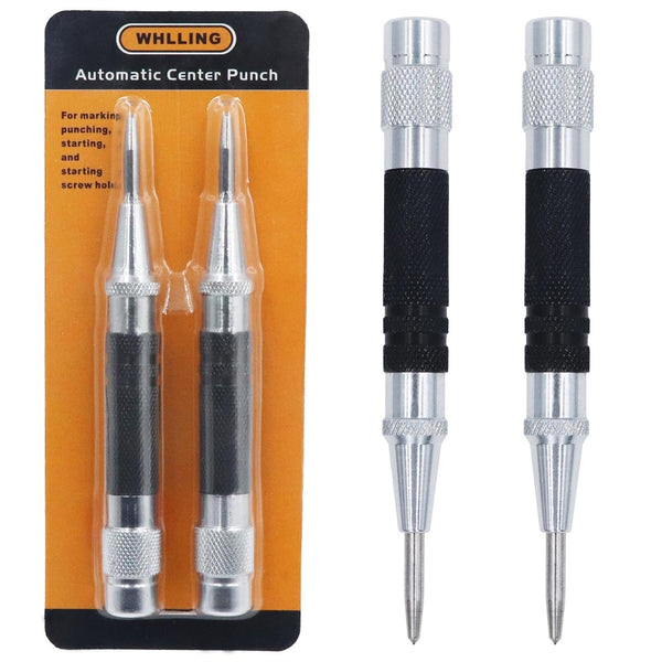 2-Piece Automatic Center Punch, 5 inch Spring Loaded Center Hole Punch Tool for Metal Wood Glass Plastic.
