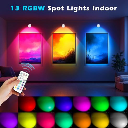 2 Pack Rechargeable LED Spotlight for Indoor, Wireless RGB Spot Light with Remote, Magnetic Picture Battery Operated