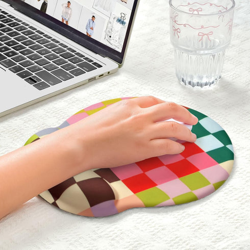 Ksriylm Retro Checkered Mouse Pad with Support Wrist Rest,Cute Funny Boho Ergonomic Mouse Pad with Non-Slip Base