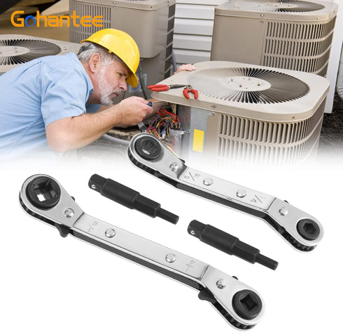 gohantee HVAC Service Wrench Tools, Air Conditioner Valve Ratchet Wrench with Bit Adapter Kit
