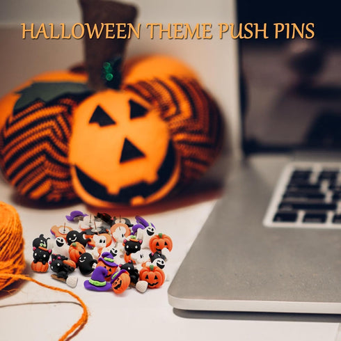 Halloween Push Pins, 32 Pcs Decorative Thumb Tacks for Bulletin Board, Cute Pumpkin Ghost Black Cat School Office