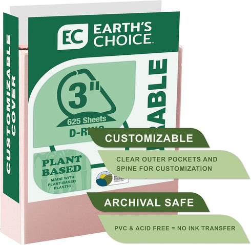 Samsill Eco-Friendly Plant-Based 3 Inch Durable D-Ring View Binder, Made in USA, USDA Certified Biobased, 4 Pack, Boho