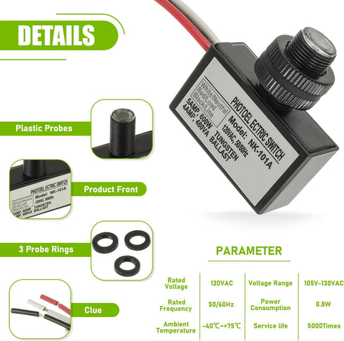 EPLZON 105V-130V Switch,3 Pack AC Photocell Light Sensor Light Control Sensor Photoelectric Switch Dusk to Dawn Sensor