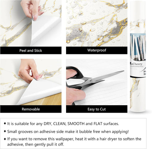 LACHEERY Thick White Marble Contact Paper for Countertops, Waterproof Peel and Stick Wallpaper 15.8"x80"