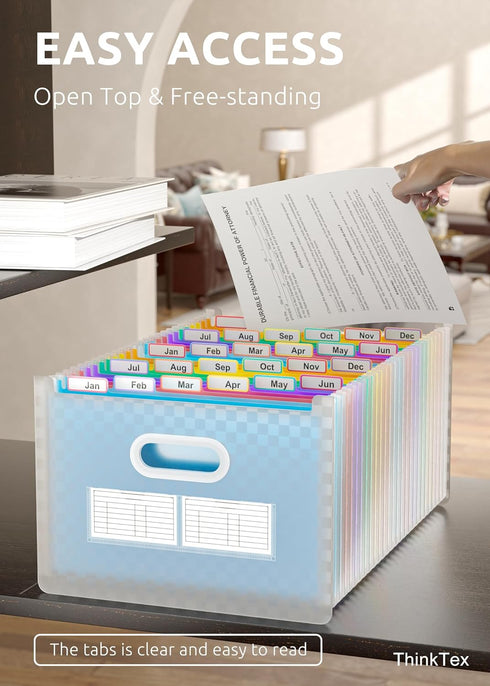 ThinkTex 26 Pockets Expanding File Folder, Upright & Open Top, A-Z Colorful Tabs, Larger Capacity, Letter/A4 Size