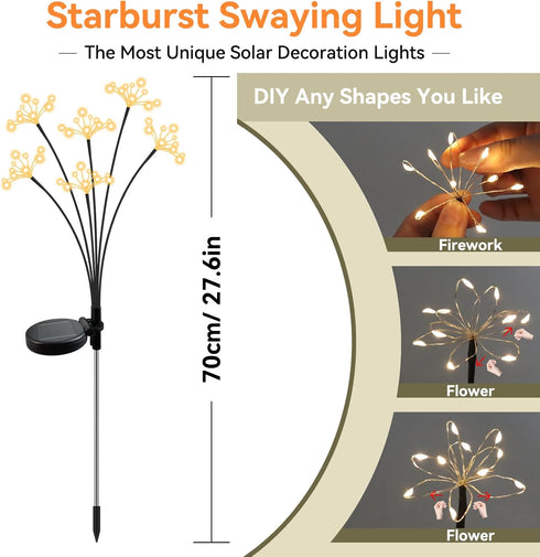 2 Pack Solar Garden Lights Waterproof Solar Swaying Starburst Light Outdoor Lights for Yard Patio Walkway Pathway Party