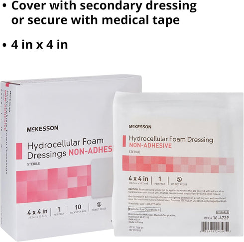 McKesson Hydrocellular Foam Dressings, Sterile, Non-Adhesive, 4 in x 4 in, 10 Count, 1 Pack