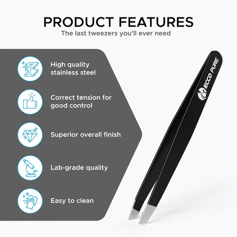ECCO PURE Precision Slant Tip Tweezers Stainless Steel Forceps for Lab, Crafts, and Fine Handling