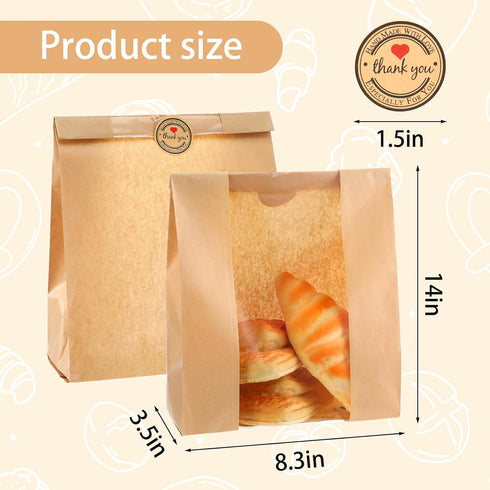 wutfuooo 150 Pack 150 Packaging (14x8.3x3.5 Inch) Bread Bags for Homemade Bread Sourdough Bag with Window, Large Bakery