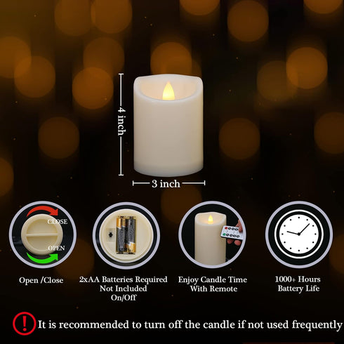 3" 4" x Single Flickering Flameless Candles with Remote and Timers, Waterproof Outdoor Indoor Battery Operated LED