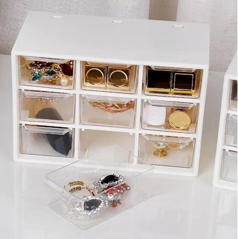 Feadily 4PCS Small Drawer Organizer for Desk, Desktop Storage Drawers with 9 Clear Drawers, White