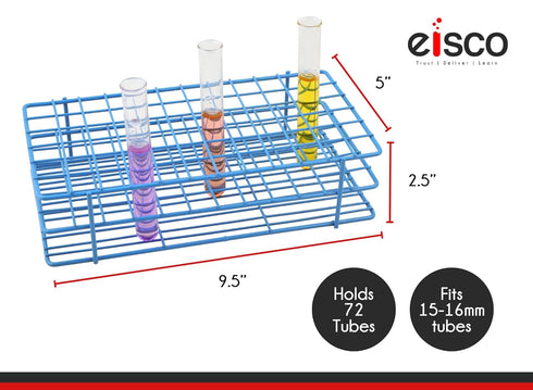 EISCO Blue Epoxy Coated Steel Wire Test Tube Rack, 72 Holes, 15-16mm Tubes, 6x12 Format