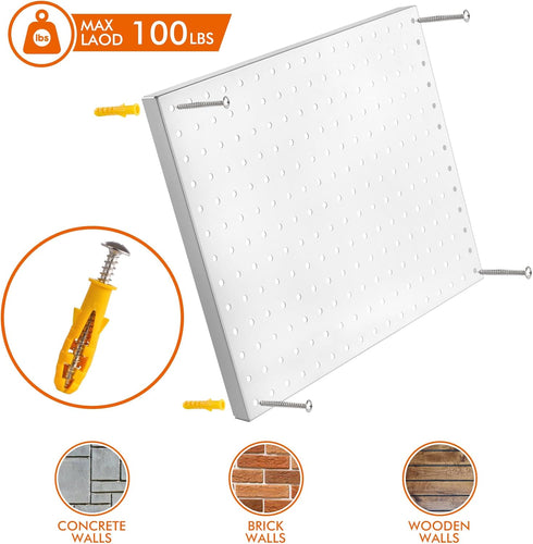 Heavy Duty Metal Pegboard Organizer - Wall Storage Steel Peg Board Panels Set with 1/4 inch Round Holes, 2 Pack