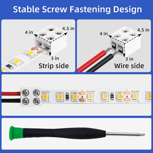 40 PCS 2-Pin 8mm Solderless LED Strip Connectors, Reliable Screw Down Connectors for Easy Installation