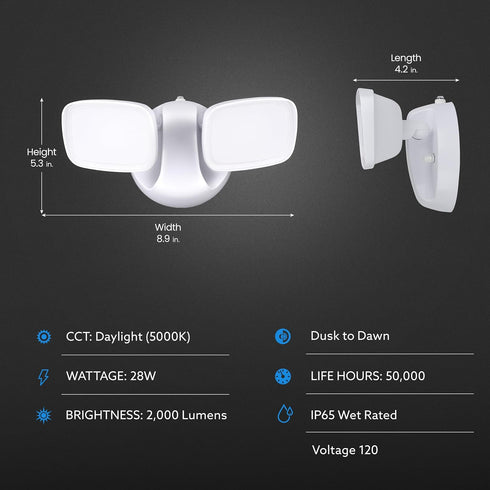 28W 2 2000 50,000 S9DFL/850/DD/WH Feit Electric LED Security Light Outdoor, LED Dusk to Dawn, Waterproof Flood Light