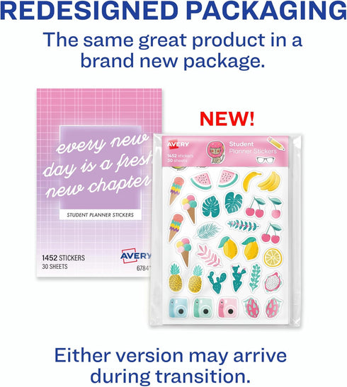 Avery Student Planner Stickers Pack, 30 Sheets, 1,452 Total, for School Planners, Journals, or Calendars