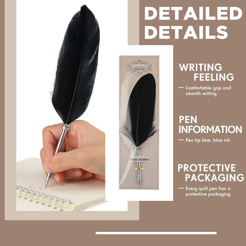 Chinco 12 Pcs Feather Ballpoint Pen, Vintage Quill Ballpoint Pen for Wedding Signing, Soft Fluffy Pen for School Office