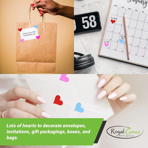 Royal Green Decorative Heart Stickers - Cute Scrapbooking, Packaging, Arts & Crafts, 0.5 inch, 350-Pack (White)