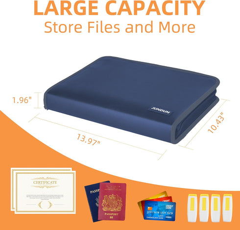 JUNDUN Accordion File Organizer, Fireproof Accordion Folder with Zipper & Labels, 12 Pocket