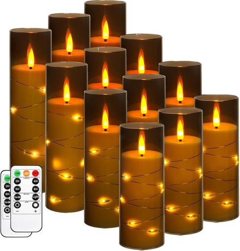 Da by Flameless Candles with Recessed String Light, Battery Operated Candles, Acrylic