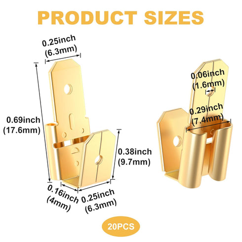20 Pcs Piggyback Spade Connectors Assortment Kit, 3 Way Adapter Dual Male to Single Female Unisulated Brass
