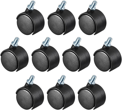 uxcell 1.45 Inch Swivel Casters, Nylon Twin Wheel, M8 x 15mm Threaded Stem, Pack of 5