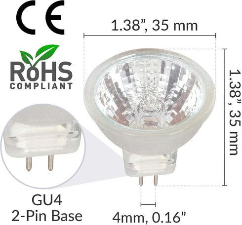Simba Lighting MR11 Halogen 20W 12V FTD Spotlight Light Bulbs (10 Pack) GU4 Bi-Pin Base, Warm White 2700K Dimmable