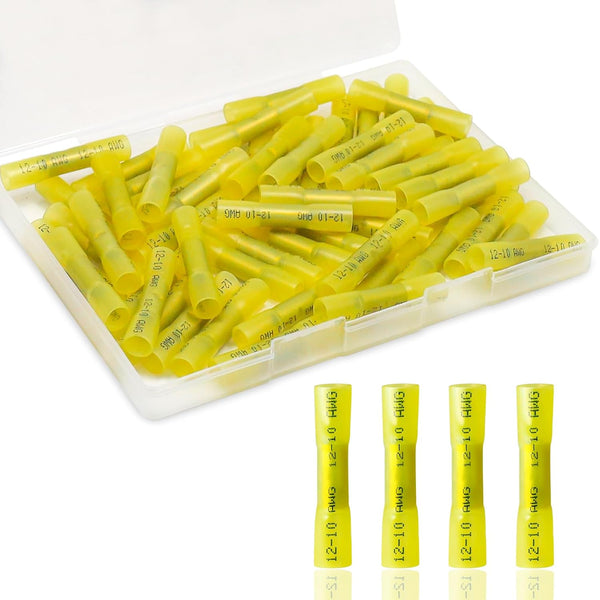 60PCS Insulated Waterproof Butt Connectors, 12-10 AWG Tinned Copper for Wiring, Marine, Automotive (Yellow)