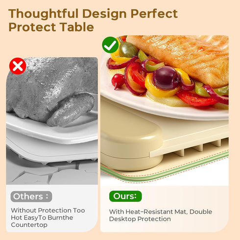 6 6HoursTimer, Food Warming Mat with Protective Table Mat, Graphene Fast Full-Surface Heating Mat, Electric Warming