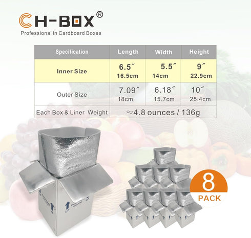 8 Pack 7'' 6'' 10'' Frozen (TB7610L-8) Insulated Shipping Boxes with Liners, x x Small Cold Shipping Boxes