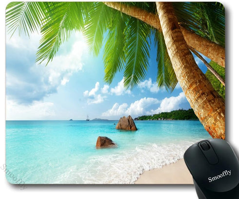 Smooffly Gaming Mouse Pad, Tropical Palm Tree Beach Blue Sea Non-Slip Rubber Gaming Mouse Pad