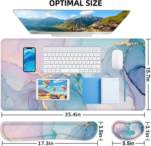 LATEEFAH Large Mouse Pad and Keyboard Wrist Rest, 4-in-1 Extended Desk Pad with Wrist Support for Office Home