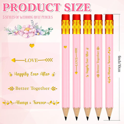 Crtiin 50 Pcs Wedding Pencils for Bridal Shower Half Pencils with Eraser Game Pencils Mini Golf Pencils 4 Inch Short Pocket Pre Sharpened Pencil for Wedding Presents, Classroom, School (Pink) by Crtiin