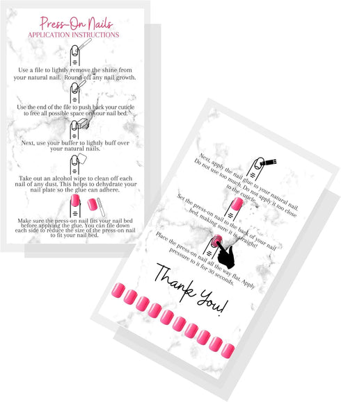 Press-On Nail Application Instructions Cards, 50 Pack, 2x3.5" Business Card Size for DIY Nail Kit