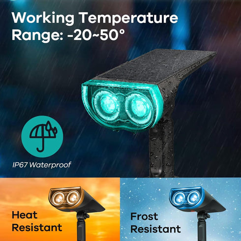 7 IP67, 2 Pack Consciot Solar Color Changing Outdoor Spotlights, Lighting Modes Outside Solar Lights Waterproof