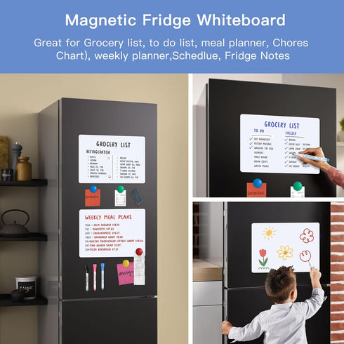 Magnetic Fridge Whiteboard Set: Dry Erase White Board (12X8"), Bonus Magnets, Markers & Erasers