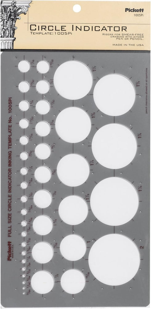 Pickett Circle Indicator Template, Diameter Range From 3/64 to 2 Inches, 1005PI