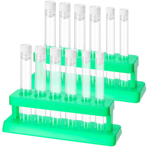 2 Sets Test Tubes with Rack, Clear Plastic Test Tubes with Caps and 6 Holes Holder Rack for Scientific Experiments