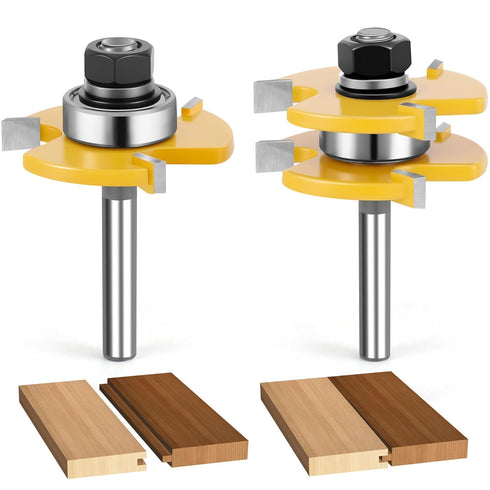 Junreox 2PCS Tongue and Groove Router Bit Set, 3rd Gen. 1/4 Shank Router