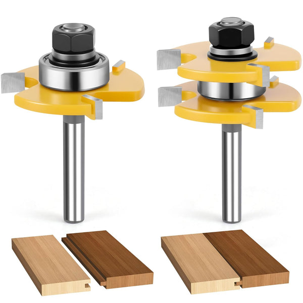 Junreox 2PCS Tongue and Groove Router Bit Set, 3rd Gen. 1/4 Shank Router